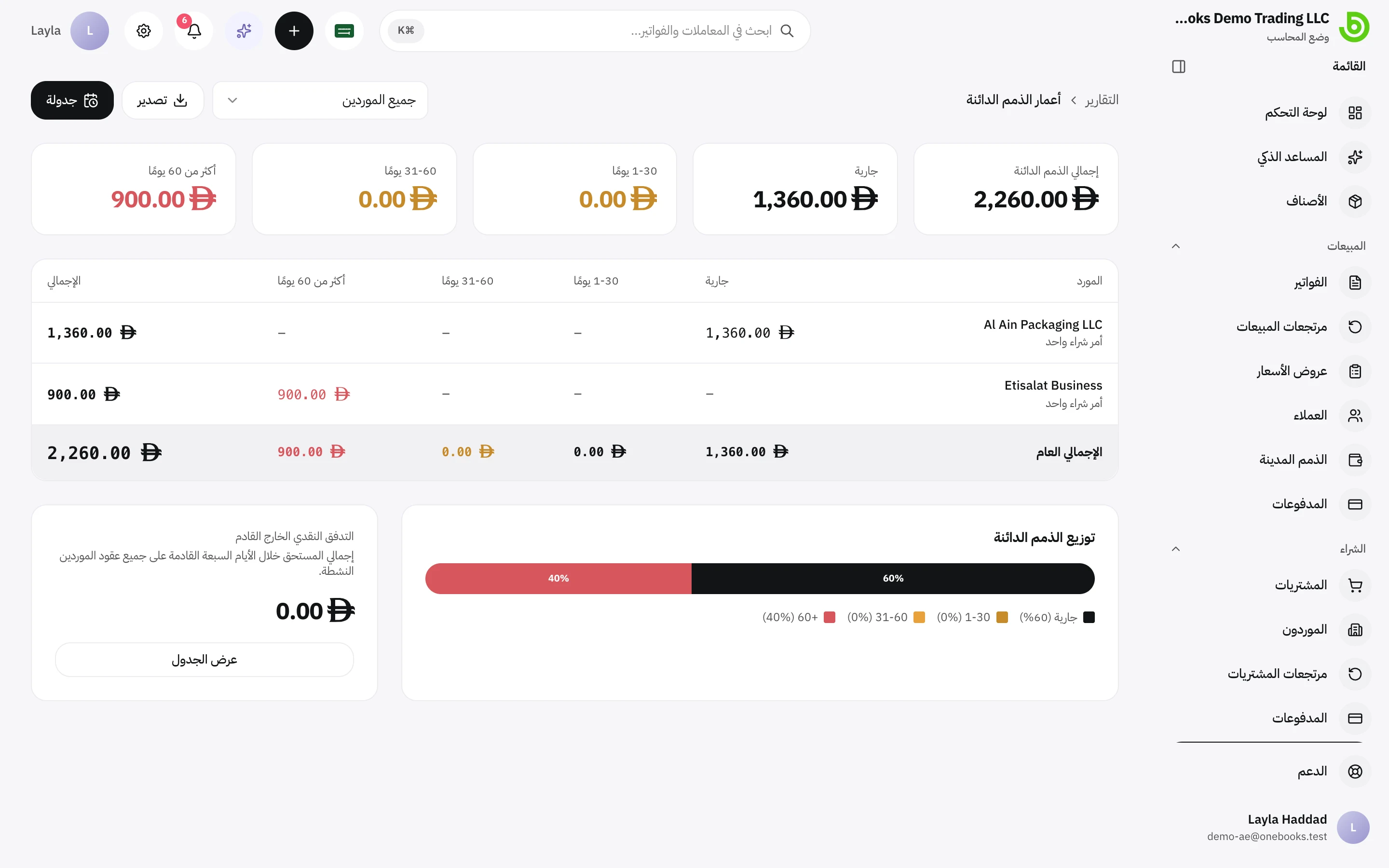 تقرير أعمار الذمم الدائنة