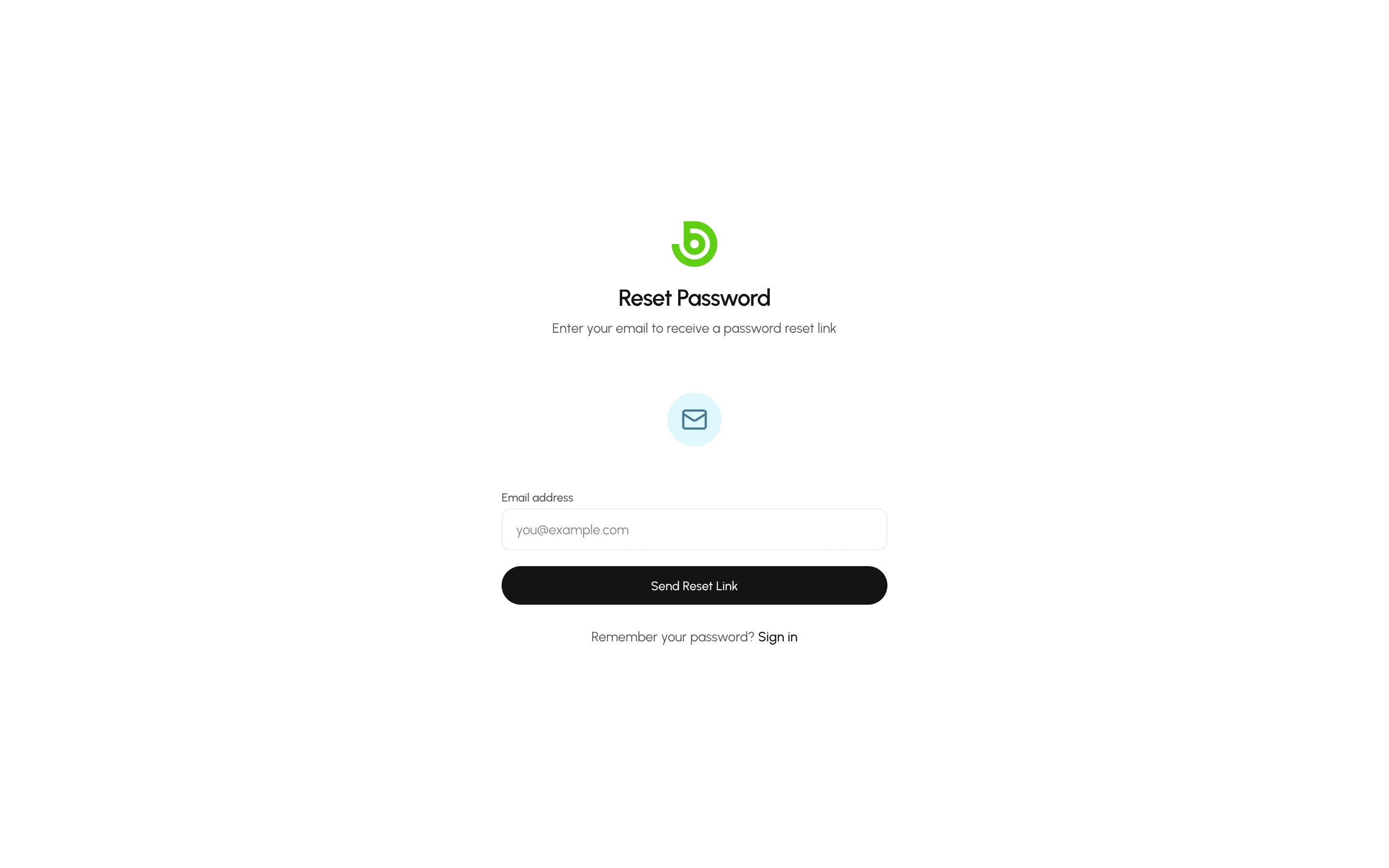 The forgot-password form asking for an email address