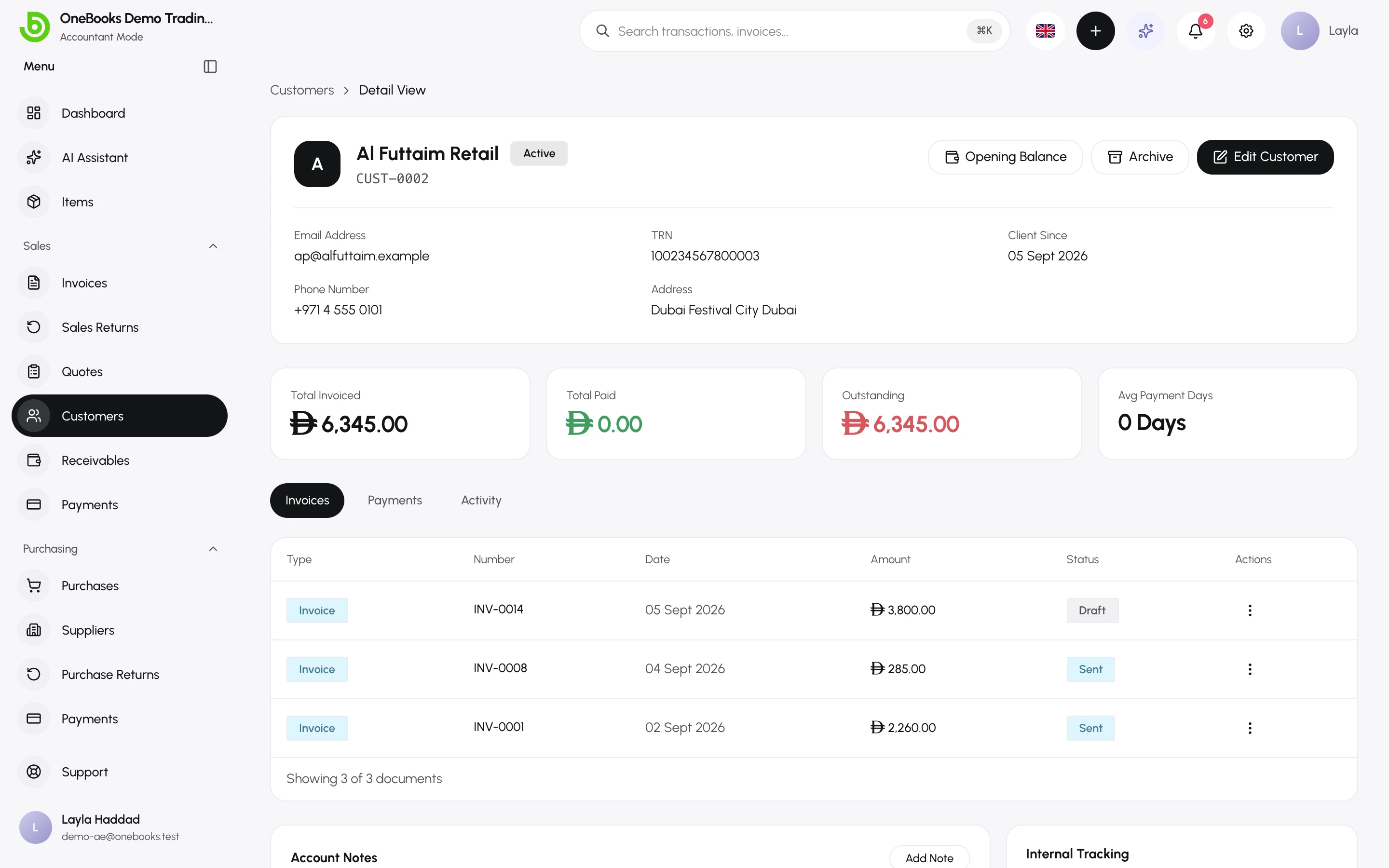 The customer page Payments tab with unapplied credit and Apply credit