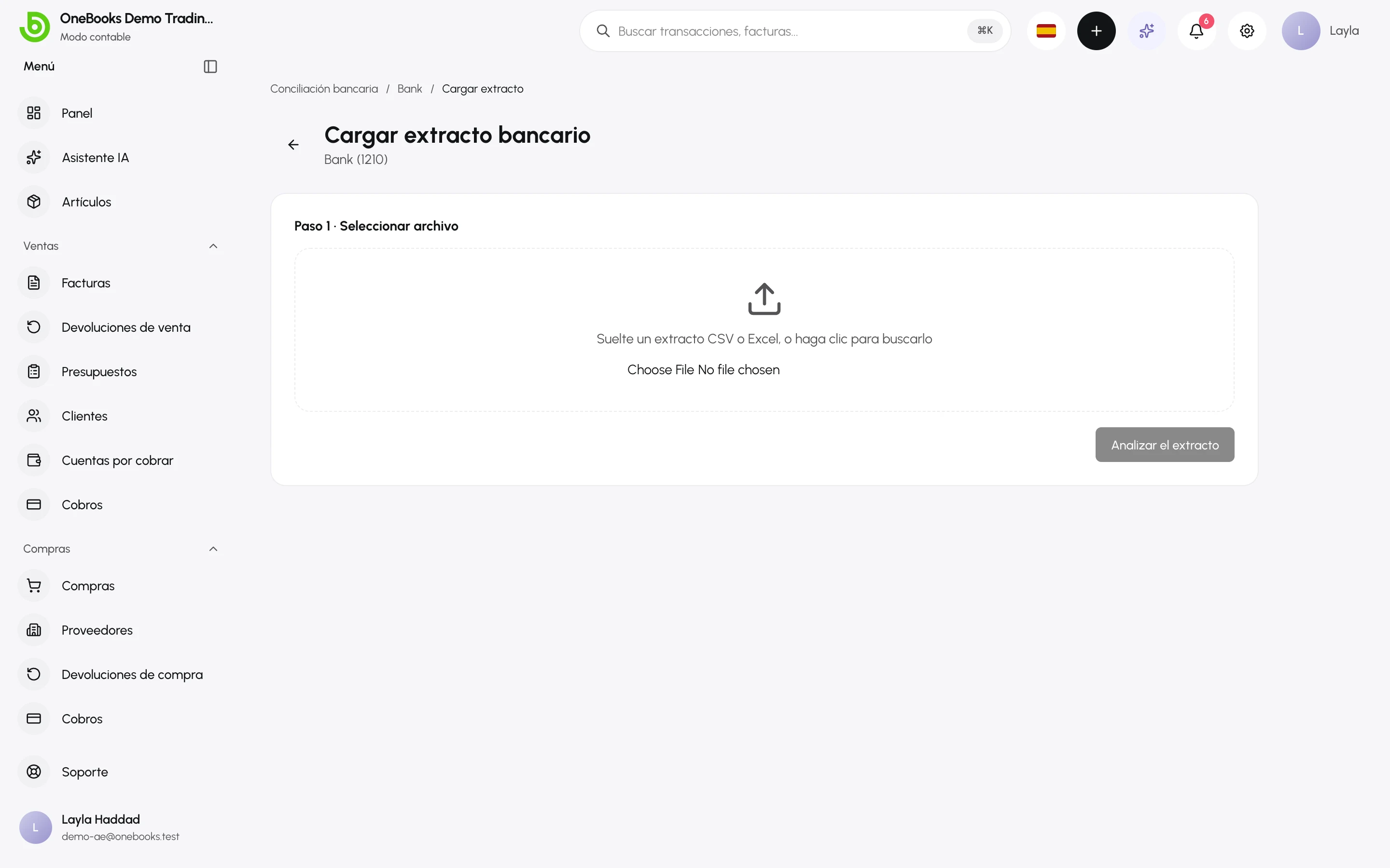 Paso 1 del asistente de carga con la zona para soltar el archivo