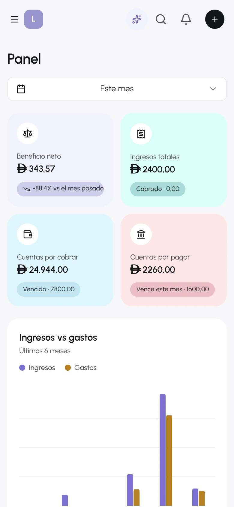 El panel en una pantalla de tamaño de teléfono