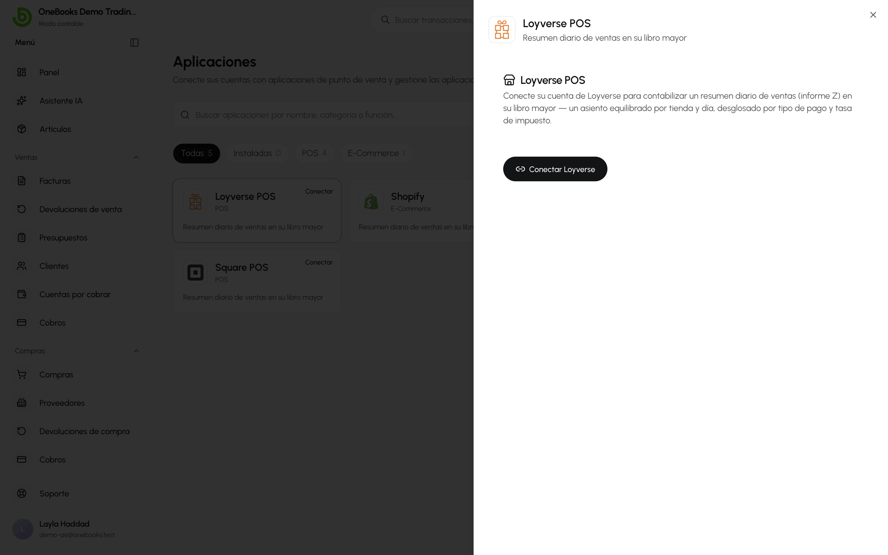 La página de conexión de Loyverse en Aplicaciones