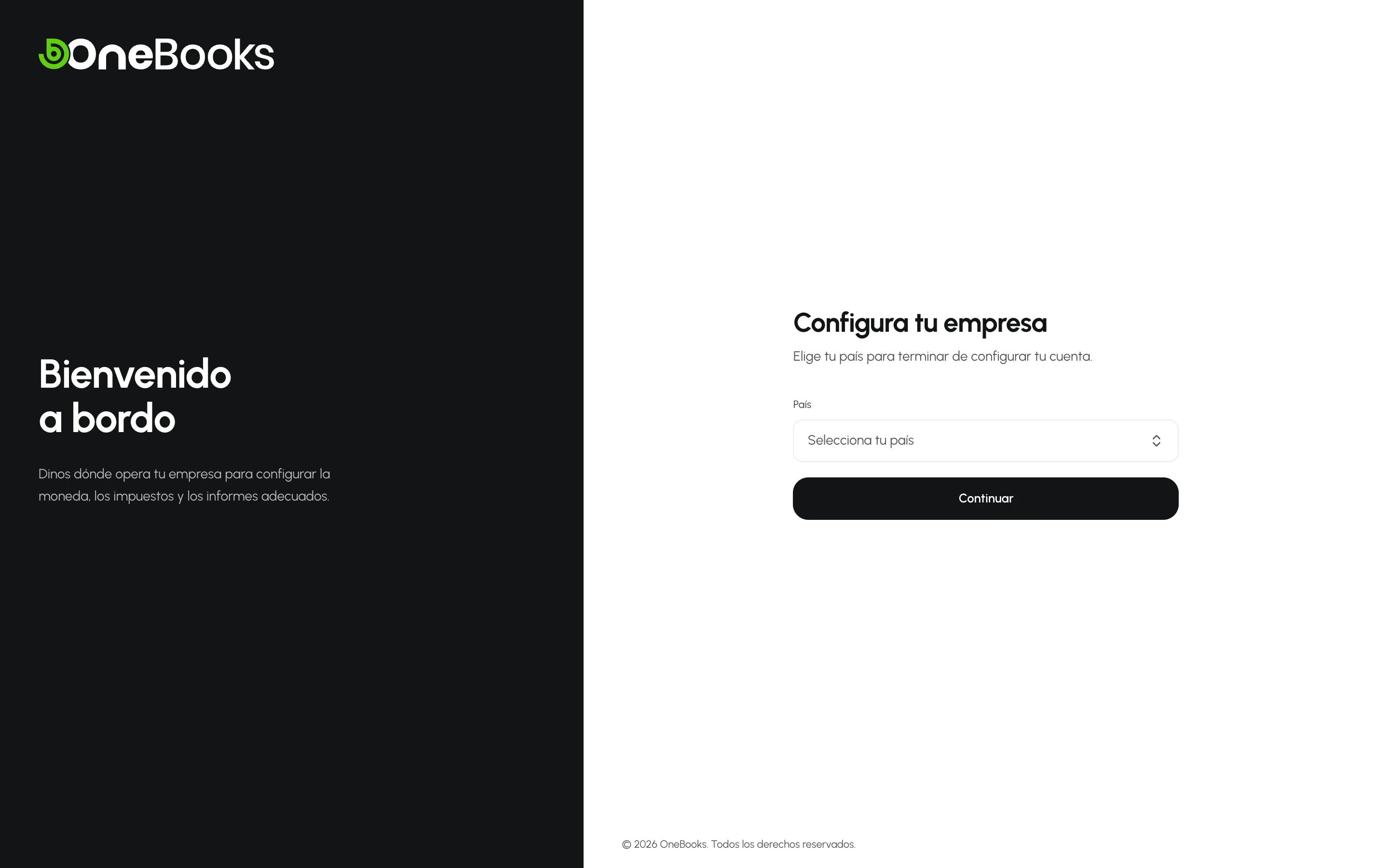 La pantalla independiente de elegir país que se muestra a quienes se registran con Google