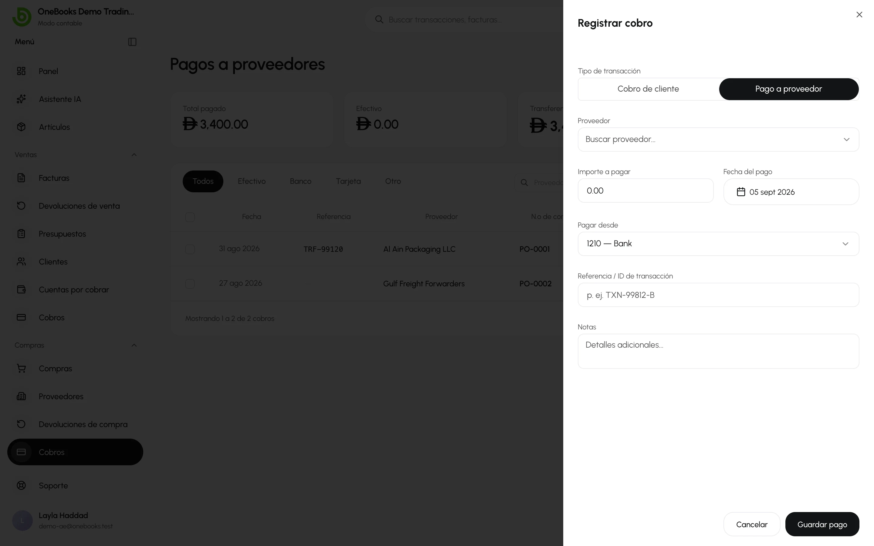 El diálogo de pago a proveedor independiente con la asignación a facturas