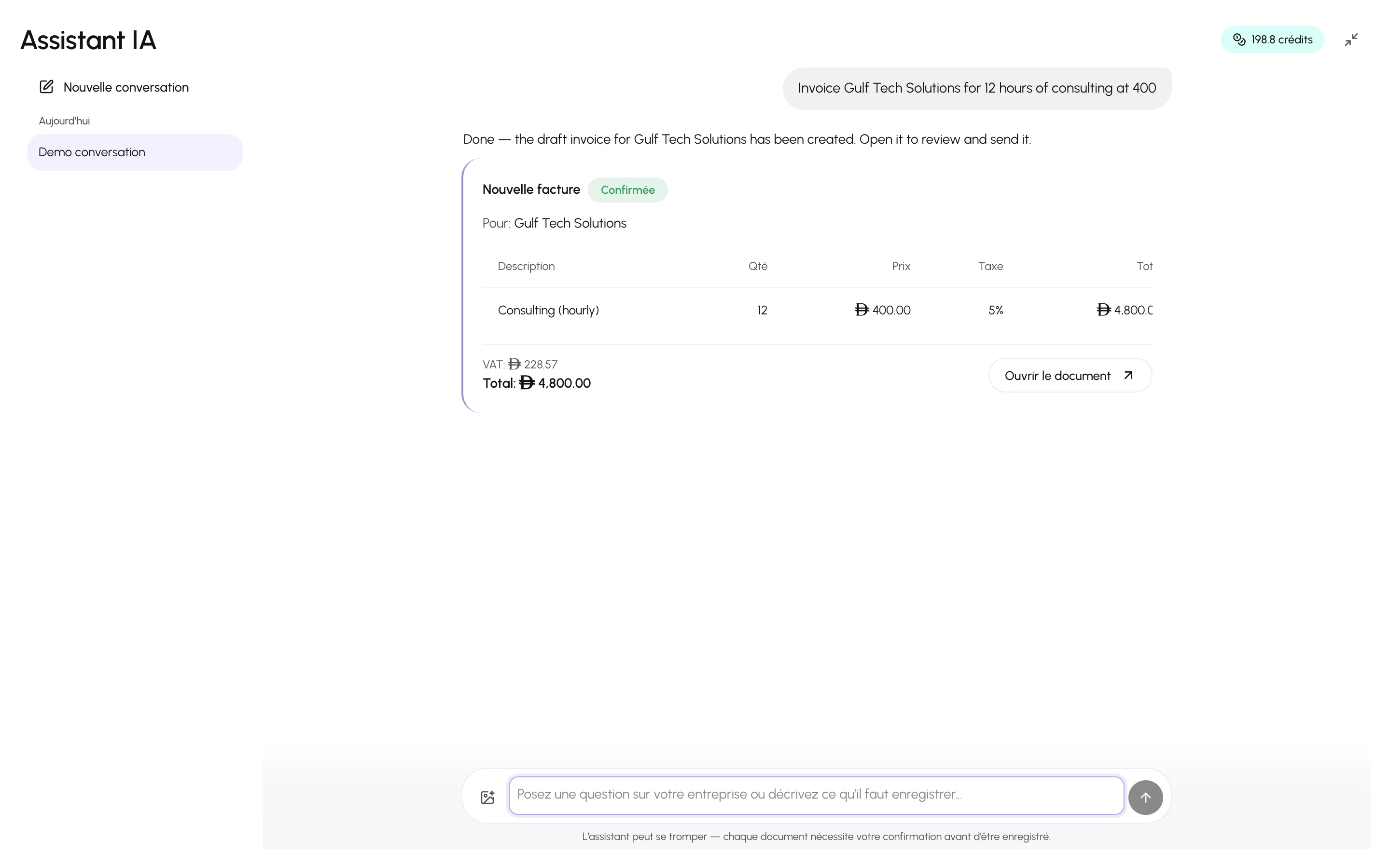 Une carte de proposition confirmée avec le lien Ouvrir le document
