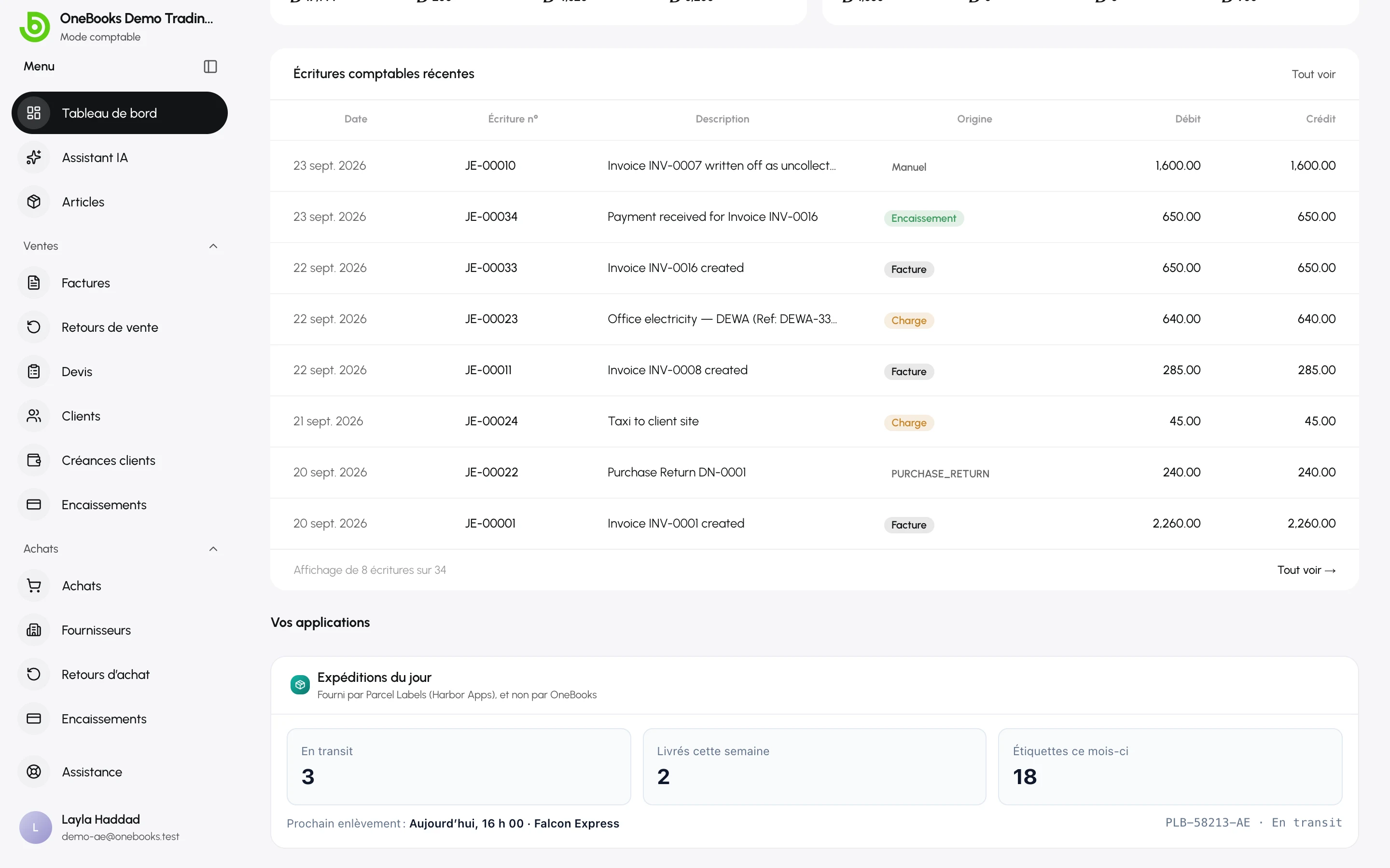 La carte d’une application sous Vos applications, en bas du tableau de bord