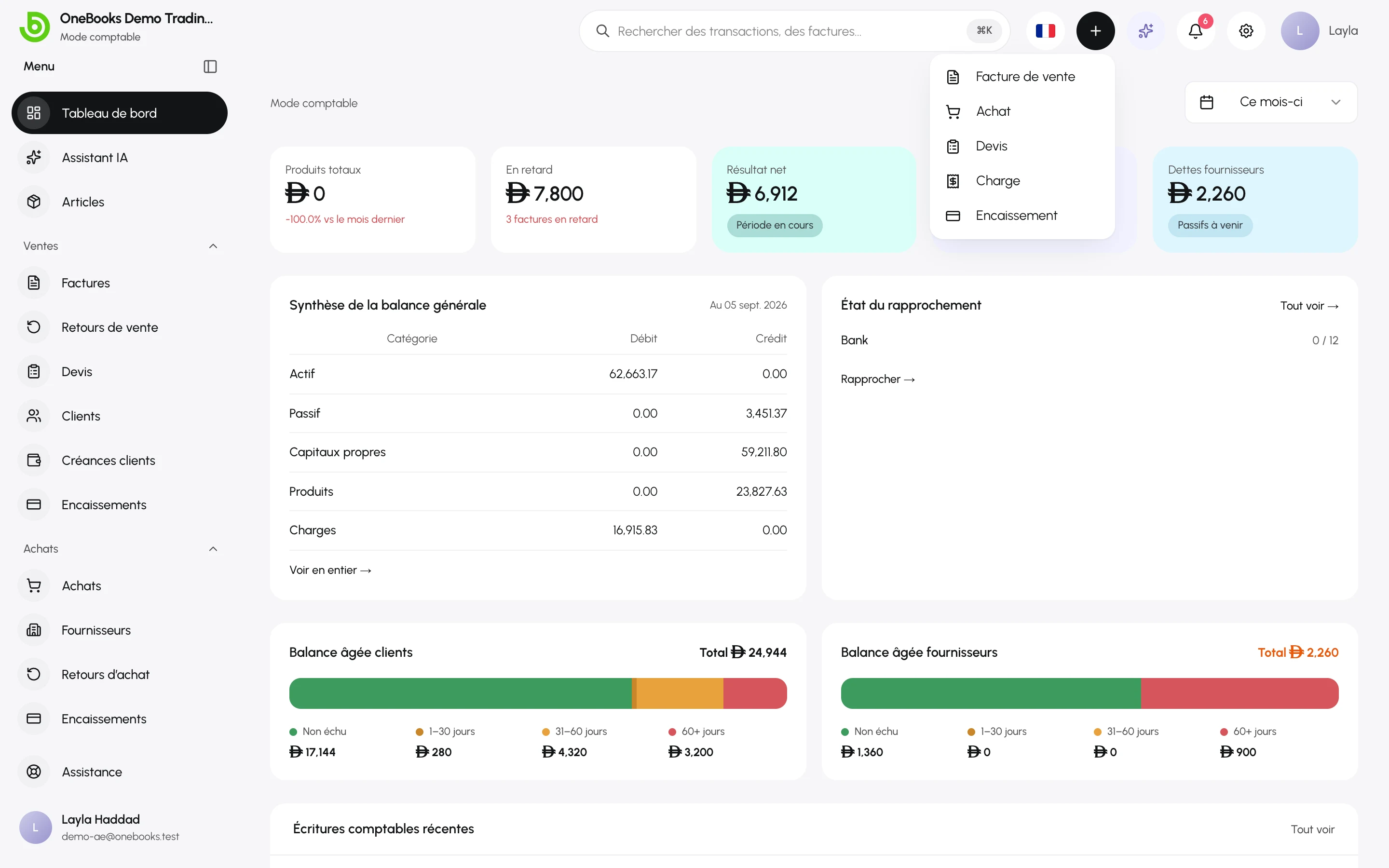 Le menu Création rapide ouvert dans l’en-tête