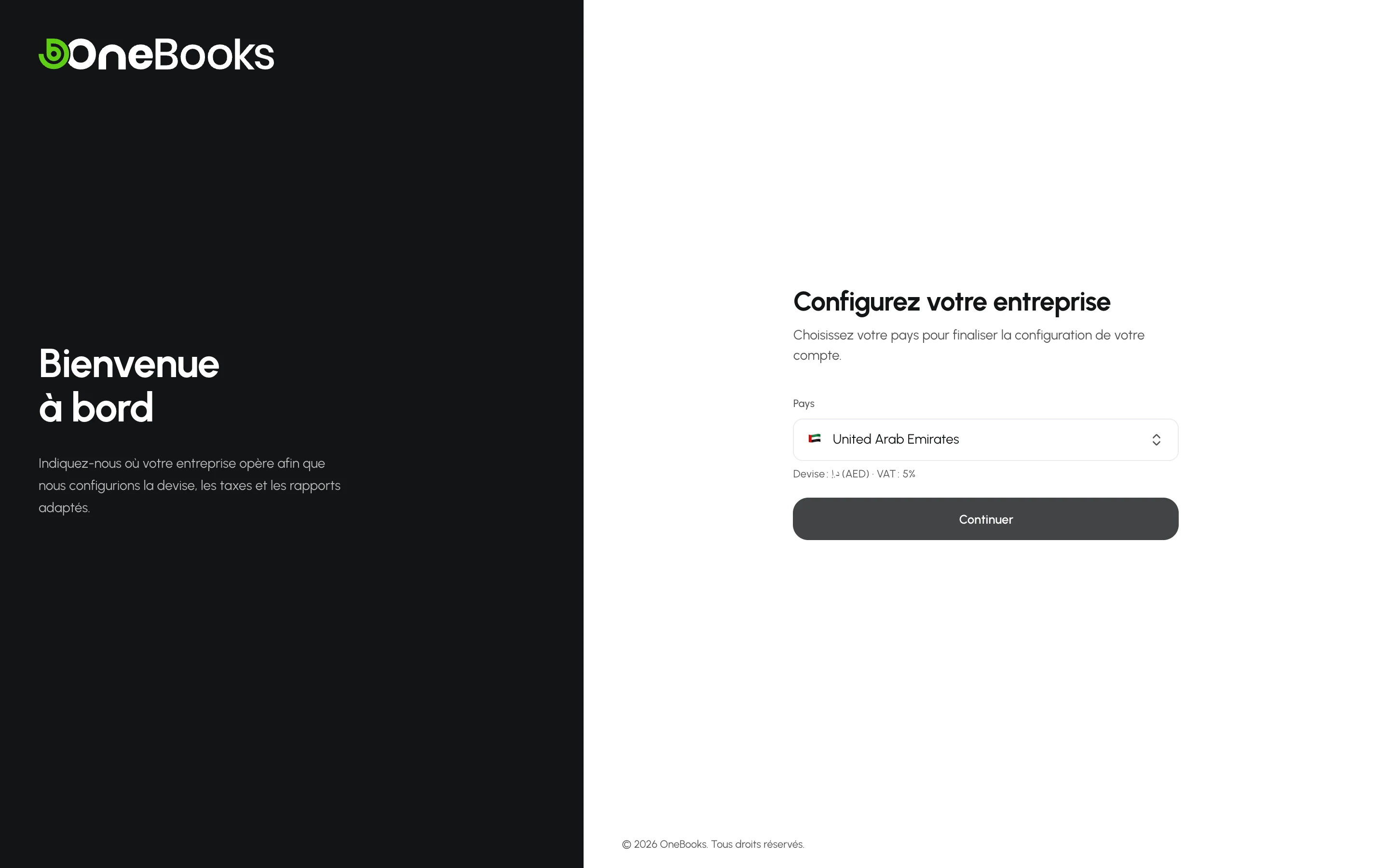 L’étape du pays affichant l’indication de devise et de taxe après le choix d’un pays