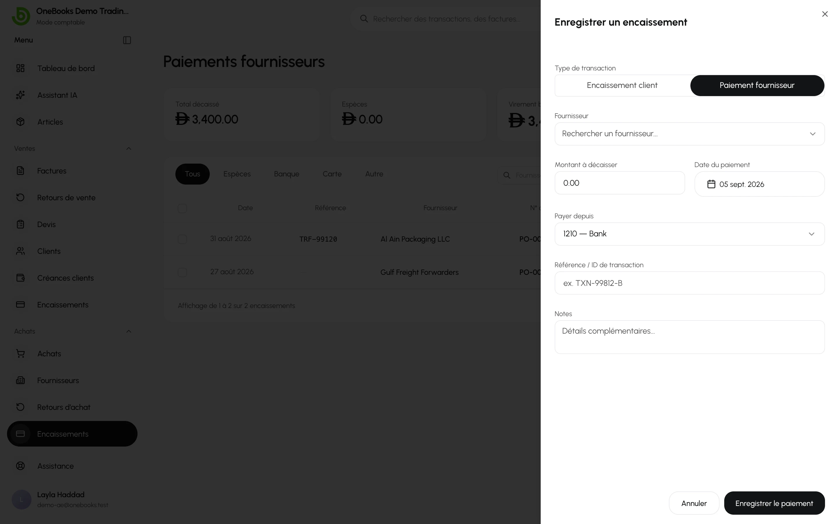 La boîte de dialogue de paiement fournisseur autonome avec l’affectation aux factures