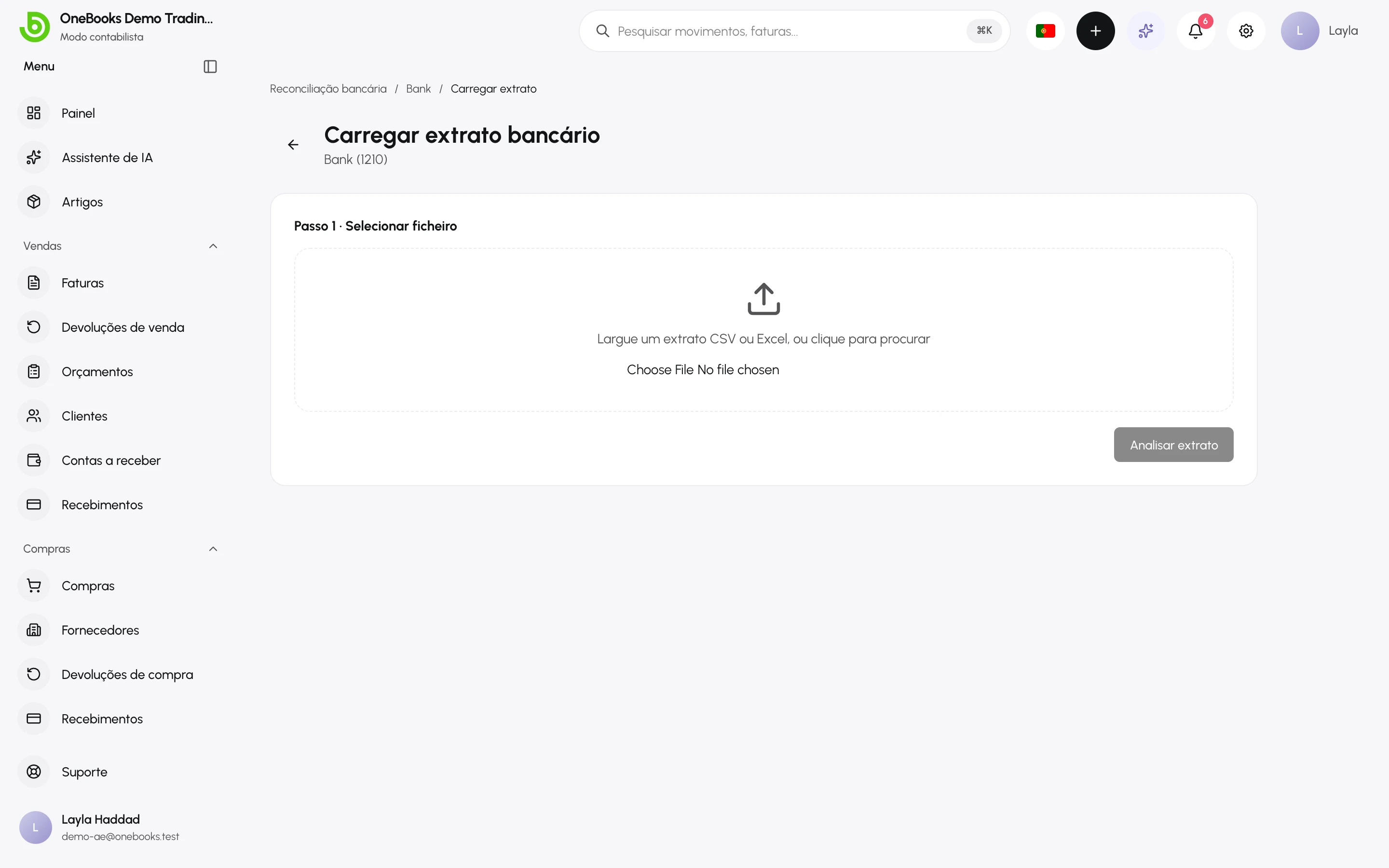 O passo 1 do assistente de carregamento com a zona para largar o ficheiro