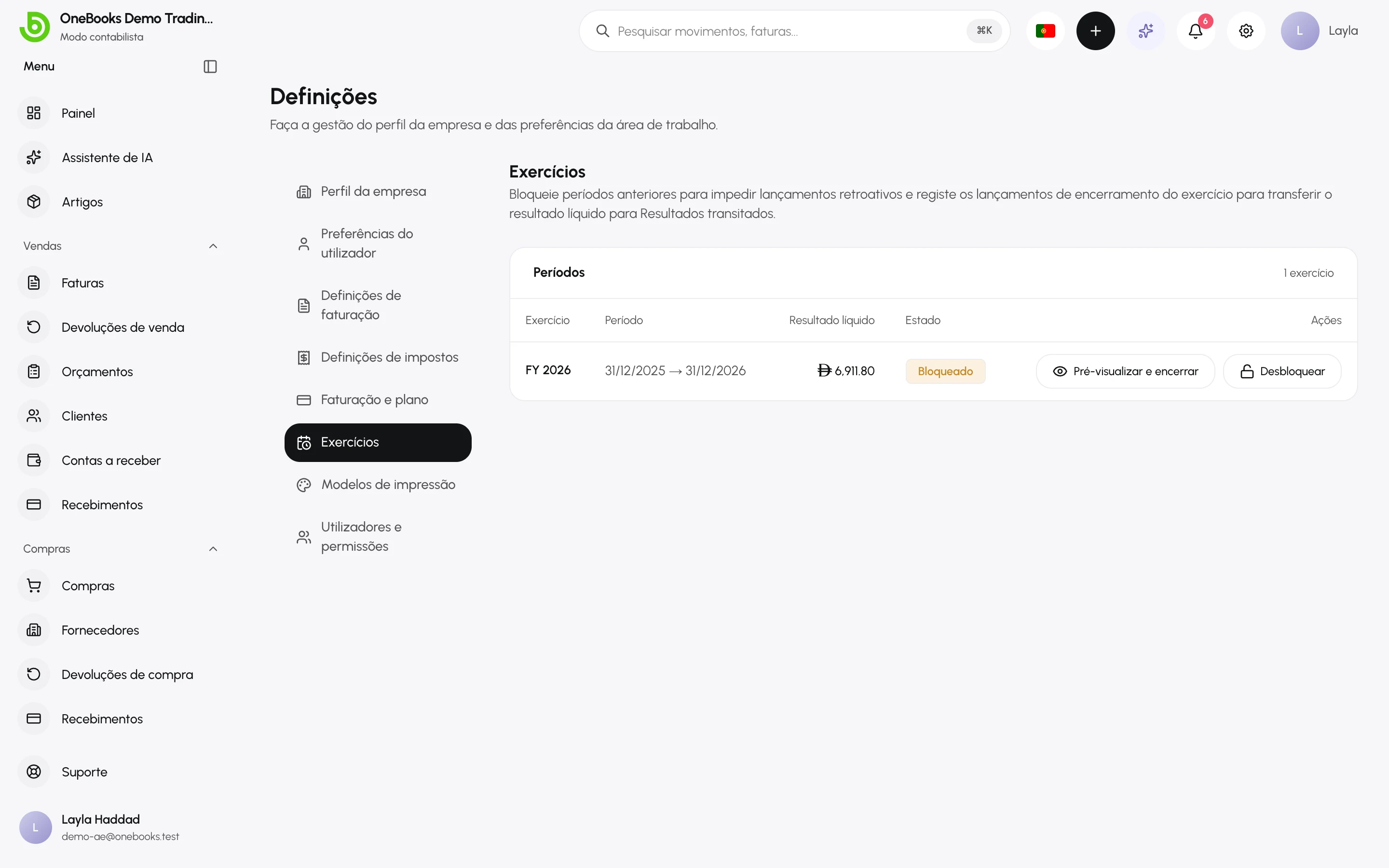 Um exercício apresentado como Bloqueado, com a ação Desbloquear